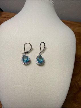 Sterling Silver Teardrop Blue Crystal Drop Earrings